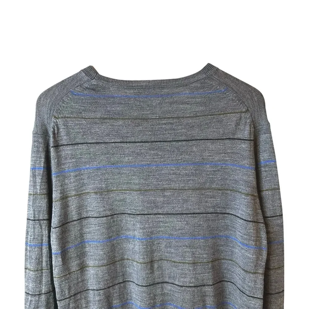 Banana Republic Mens 100% Merino Wool Striped Sweater Gray L Office Academia